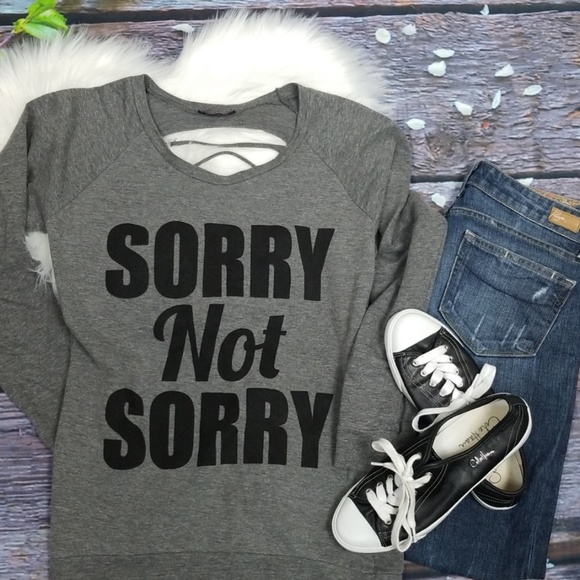 electric pink Tops - Electric Pink Sorry Not Sorry Ripped Sweatshirt